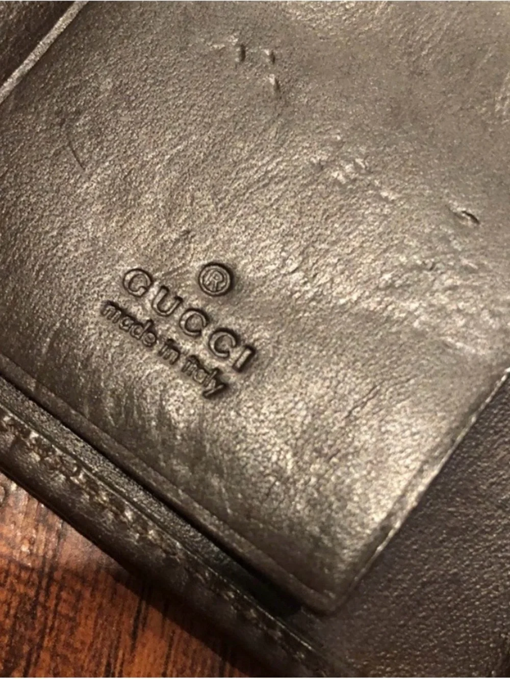 Gucci Brown Leather Card Case with Tan and Black Web Stripe